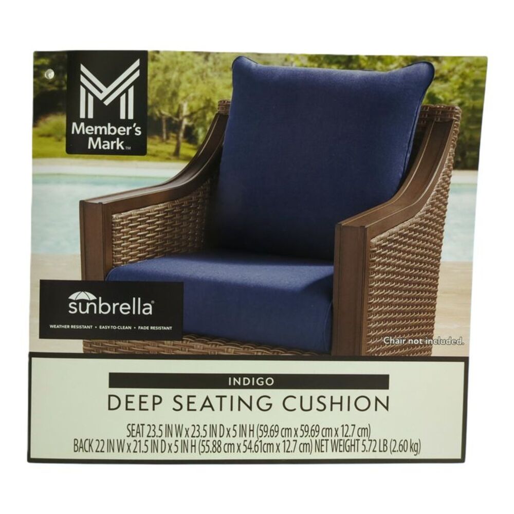 Member's Mark Deep Seating Cushion with Fade Resistant Sunbrella Fabric - Indigo
